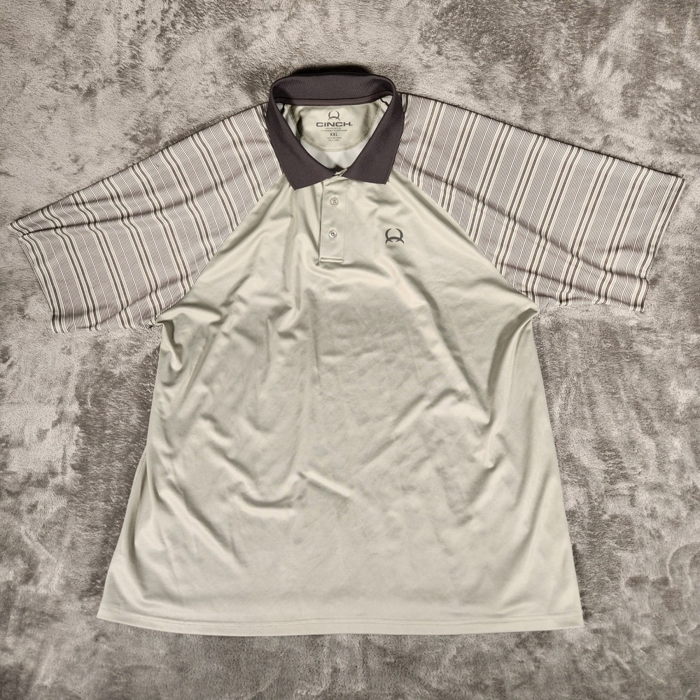 Cinch Polo Shirt Mens XXL Khaki Excellent Arena Flex Striped Raglan MTK1828001